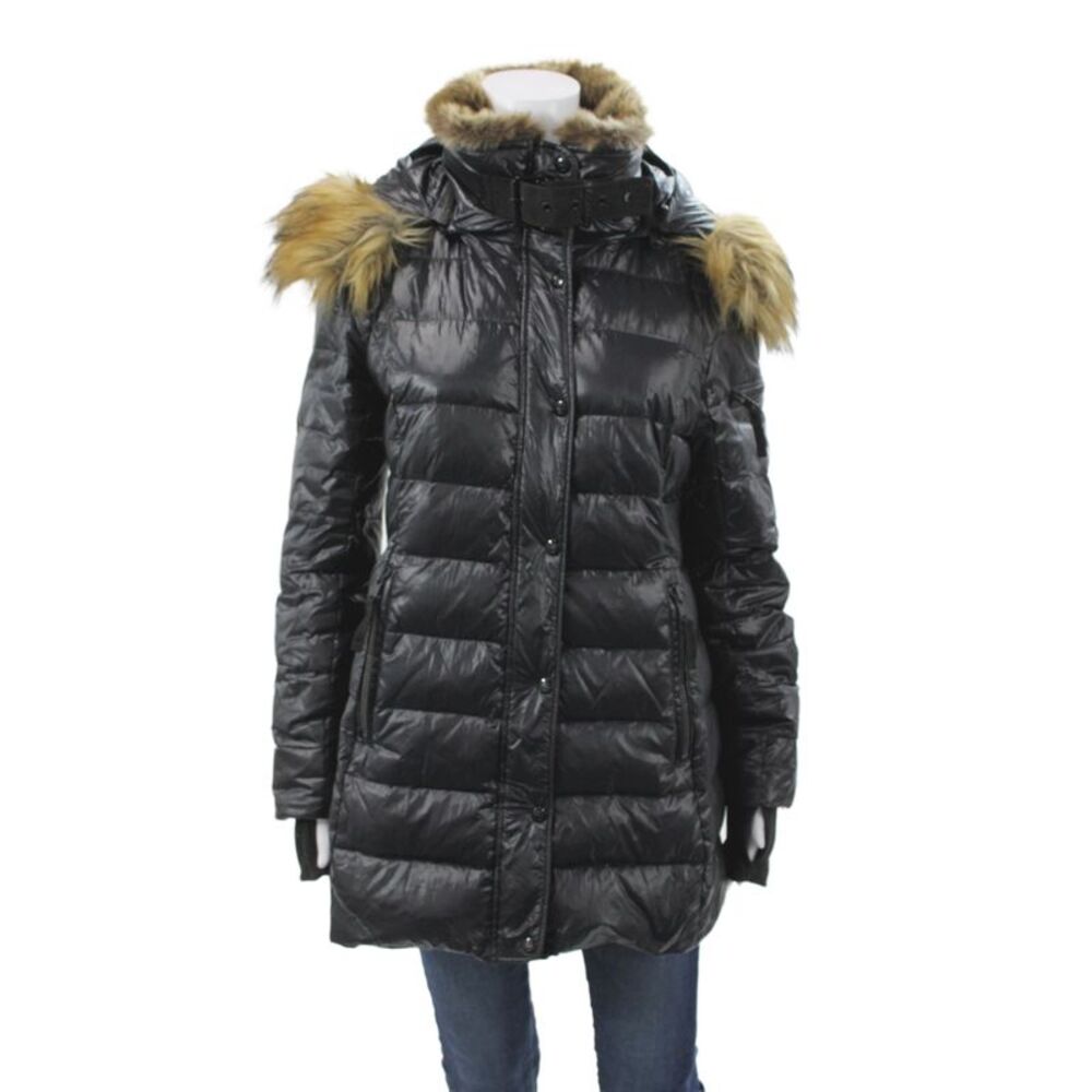 S13 NYC Womens Black Nylon Puffer Jacket Snap Closure Long Sleeve Size S
